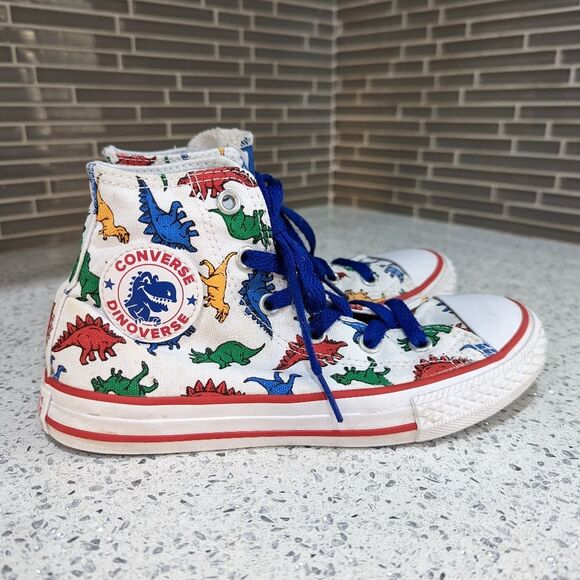 Converse Dinoverse white blue dino dinosaur trex high top sneakers kids size 1 - Picture 4 of 9